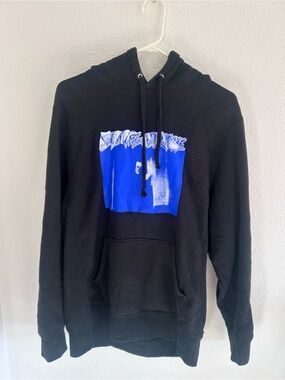 Black FA Hoodie with Blue Graphic Print - Men's Hooded Sweatshirt